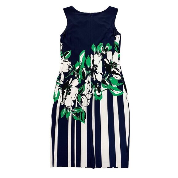 Joseph Ribkoff Sz 10 Dress Blue white Green Floral Sleeveless Office Classic - Picture 2 of 5